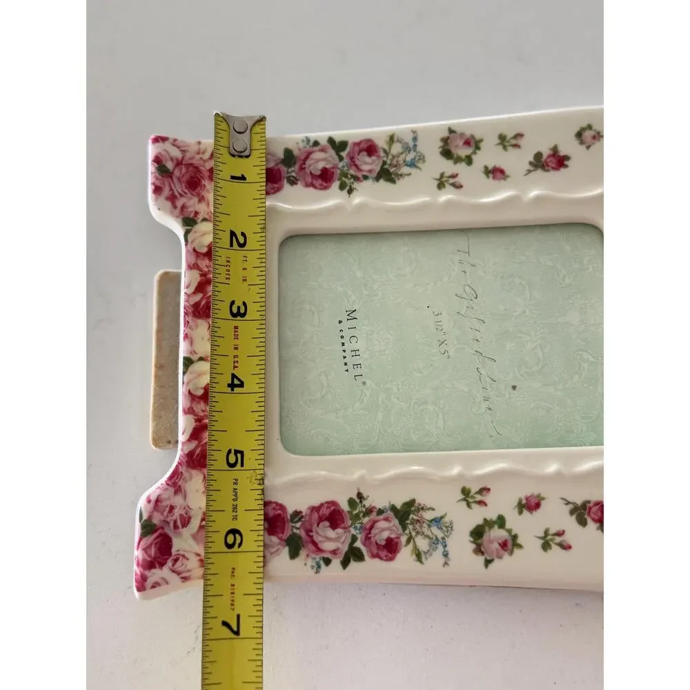 Vintage Michel & Company Rose Floral Ceramic Picture Frame 3.5x5 Shabby Chic